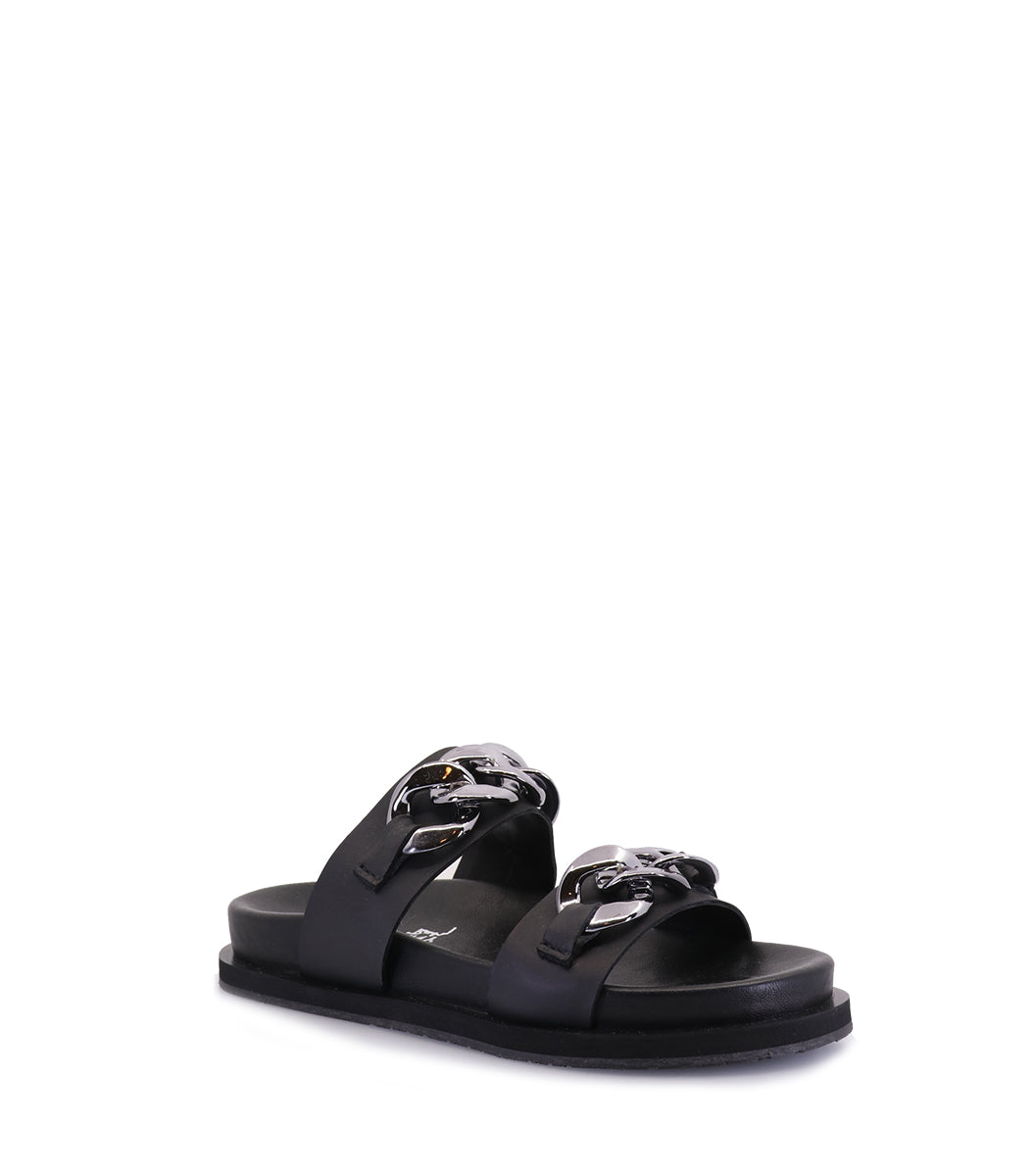 Stylish Black Platform Sandals with Chain Detail Rob