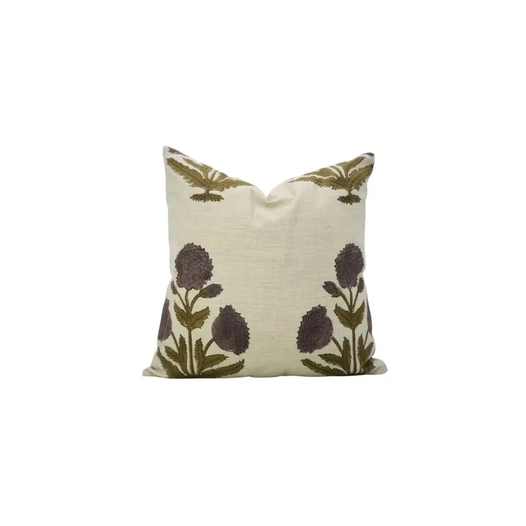 Hand Block Crafted Block Print Linen Blend Pillow Cover - Badshah