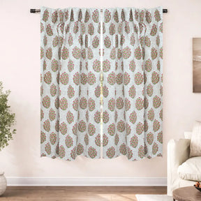 Gudhal Semi Sheer Floral Block Print Linen Curtain
