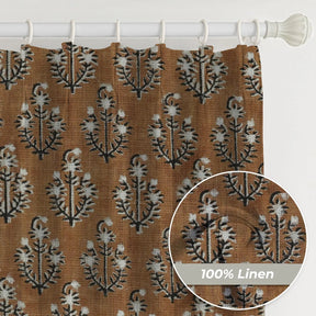 Handblock Print Thick Linen Pleated Curtain - Neelg]agan