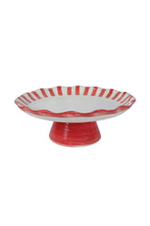 Ceramic Stripe Cake Stand,red - 10 X 10 X 3.75 Inches