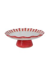 Ceramic Stripe Cake Stand,red - 10 X 10 X 3.75 Inches