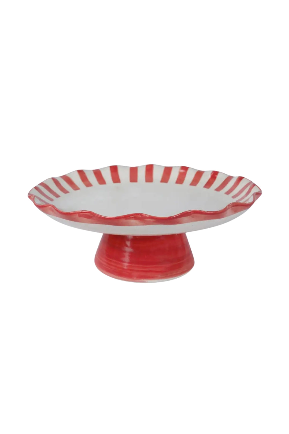 Ceramic Stripe Cake Stand,red - 10 X 10 X 3.75 Inches