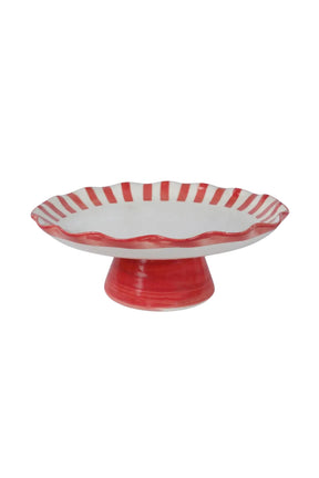 Ceramic Stripe Cake Stand,red - 10 X 10 X 3.75 Inches