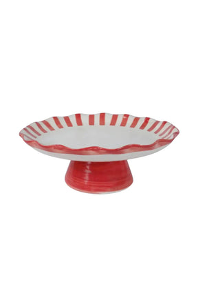 Ceramic Stripe Cake Stand,red - 10 X 10 X 3.75 Inches
