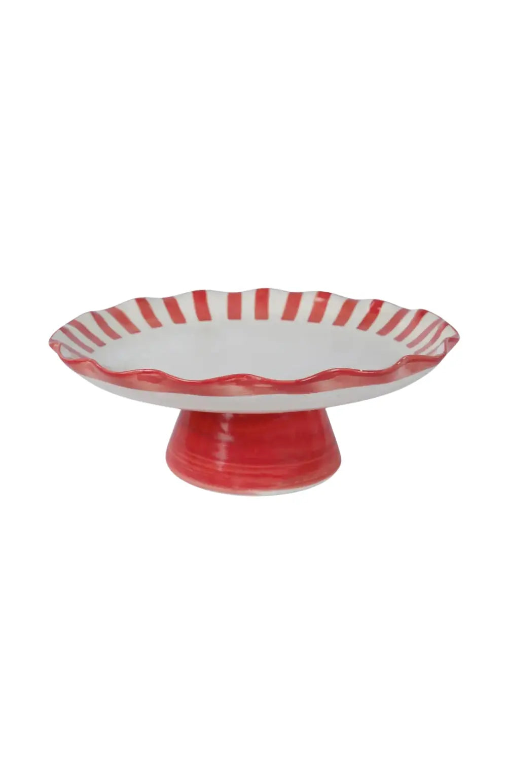 Ceramic Stripe Cake Stand,red - 10 X 10 X 3.75 Inches