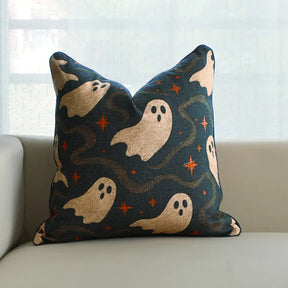 Ghost Halloween Linen Piping Pillow Cover for Spooky Decor