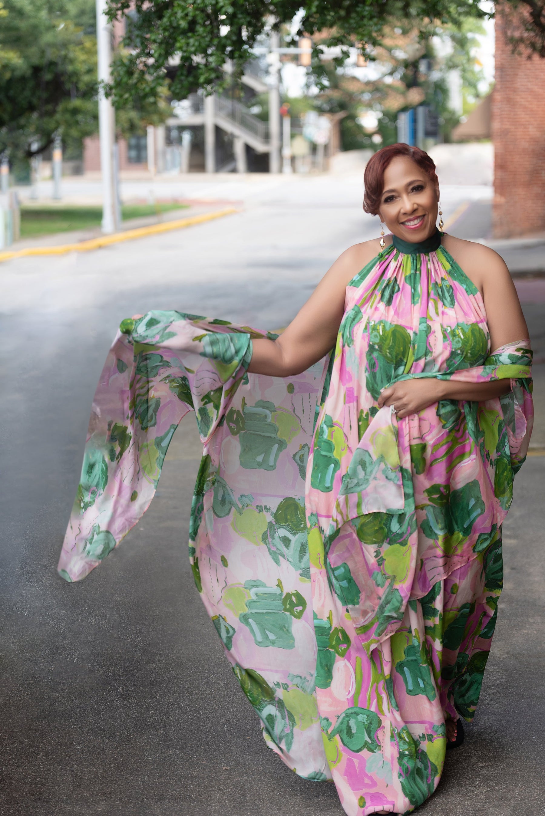 Pink Seashells Gathered Maxi Dress