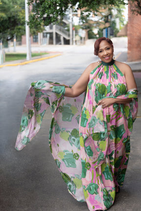Pink Seashells Gathered Maxi Dress