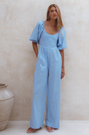 Heaven Bay Linen Jumpsuit - Crystal Blue