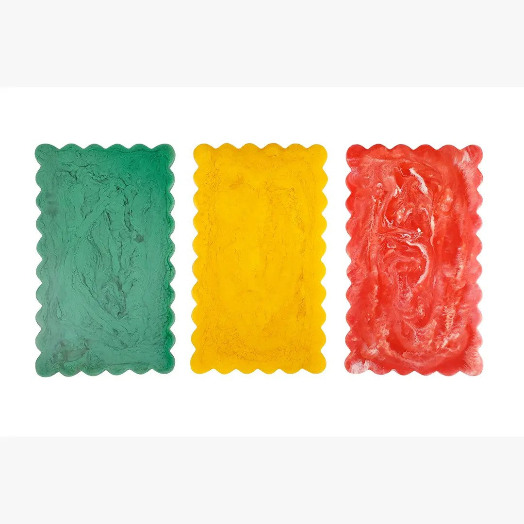 Scallop Rectangular Resin Cheese Board – Mustard , Green , Pink - 14 Inches