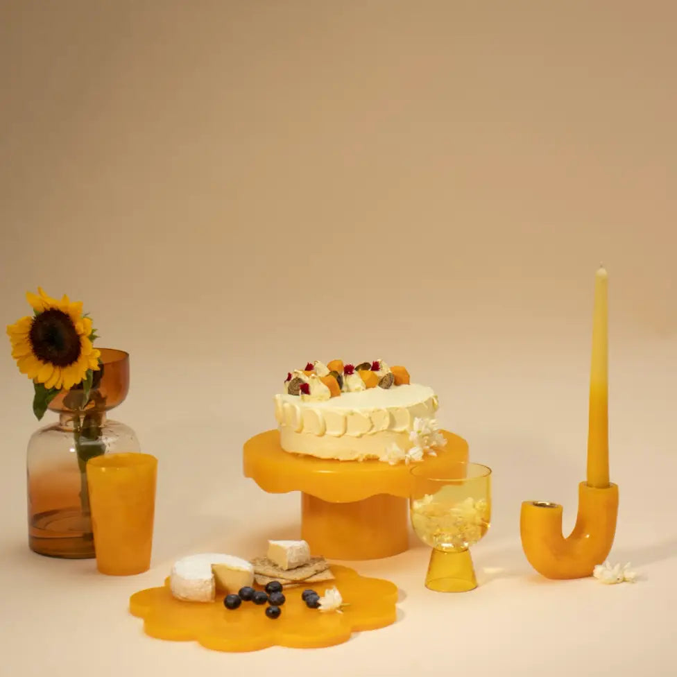 Scallop Handmade Resin Cake stand, Mustard - 9.5x4.5 Inches