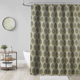 Block Print Pure Linen Shower Curtain with Ring Header - Mormukut