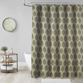 Block Print Pure Linen Shower Curtain with Ring Header - Mormukut