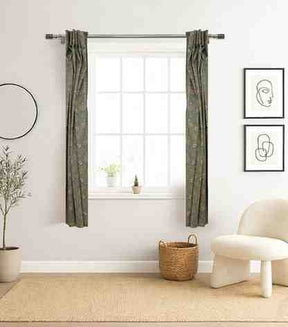 Handmade Blue & Brown Floral Block Print Viscose Colored Linen Curtain — Sonakshi
