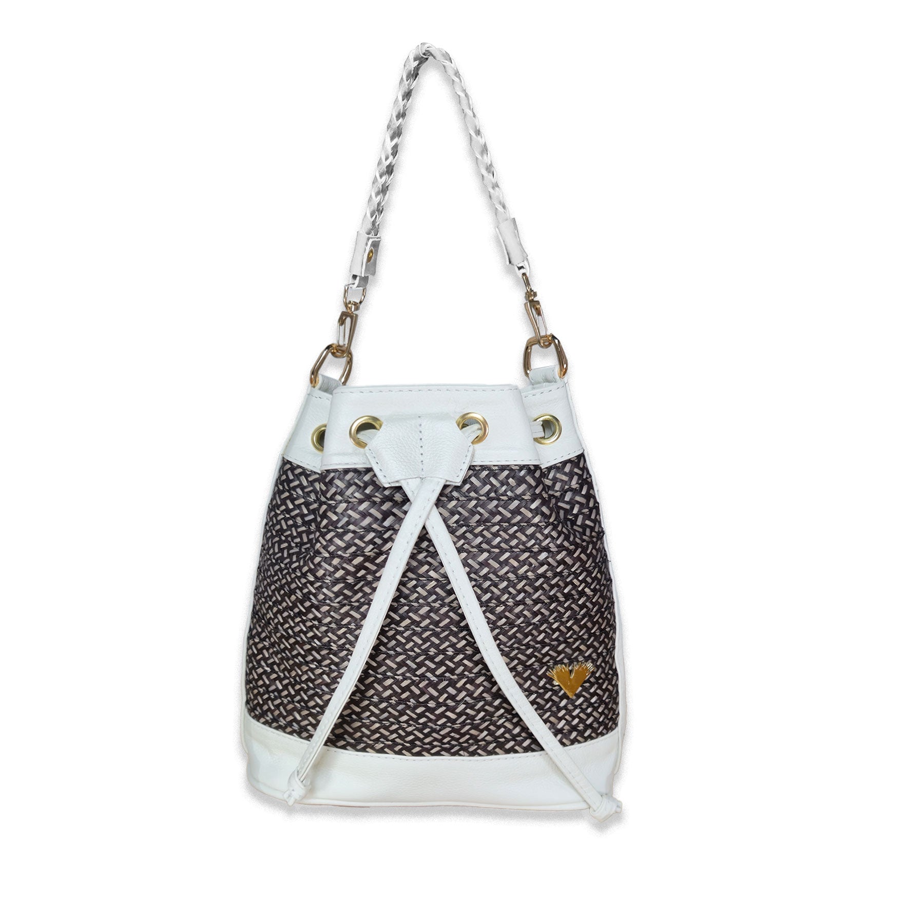 Beige Leather Bucket Terra Bag – Handmade Crossbody & Handbag, Ethical Palm Weave Bucket bag for Women