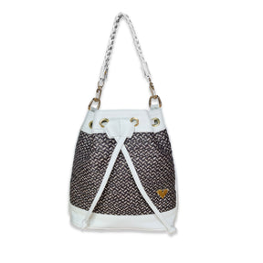 Beige Leather Bucket Terra Bag – Handmade Crossbody & Handbag, Ethical Palm Weave Bucket bag for Women