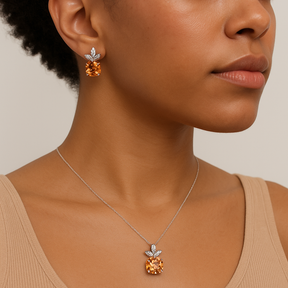 Sterling Silver Champagne Earrings & neckalce Set