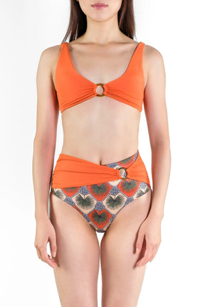 Palm Mirage High-Rise Bikini Bottom in Spanish Orange