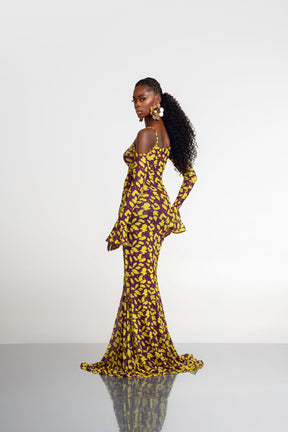 SAKI OFF SHOULDER MAXI MESH DRESS