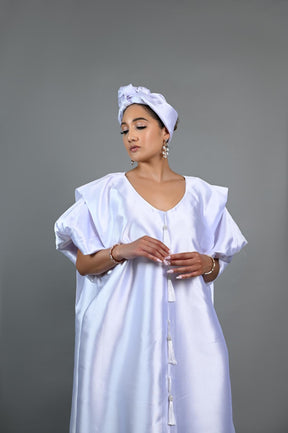 Joromi Mikado Silk Boubou kaftan dress (White)
