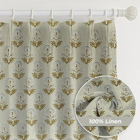 Exquisite Printed Pure Linen Pleated Curtain - Rishi