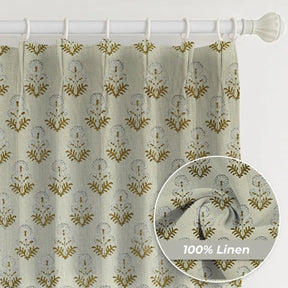 Exquisite Printed Pure Linen Pleated Curtain - Rishi