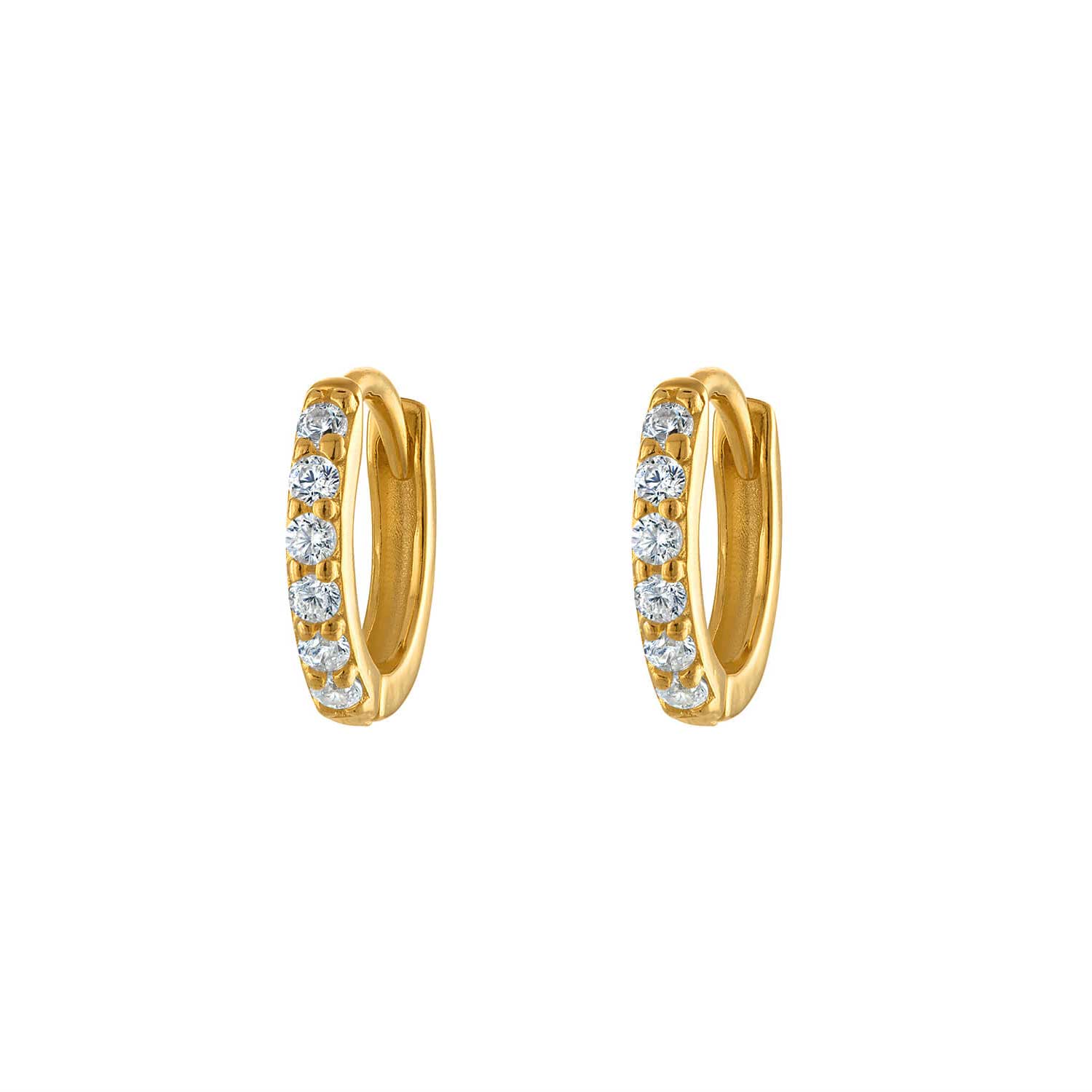 7mm Pave Huggie Hoop Earrings Dainty Gold Everyday Wear