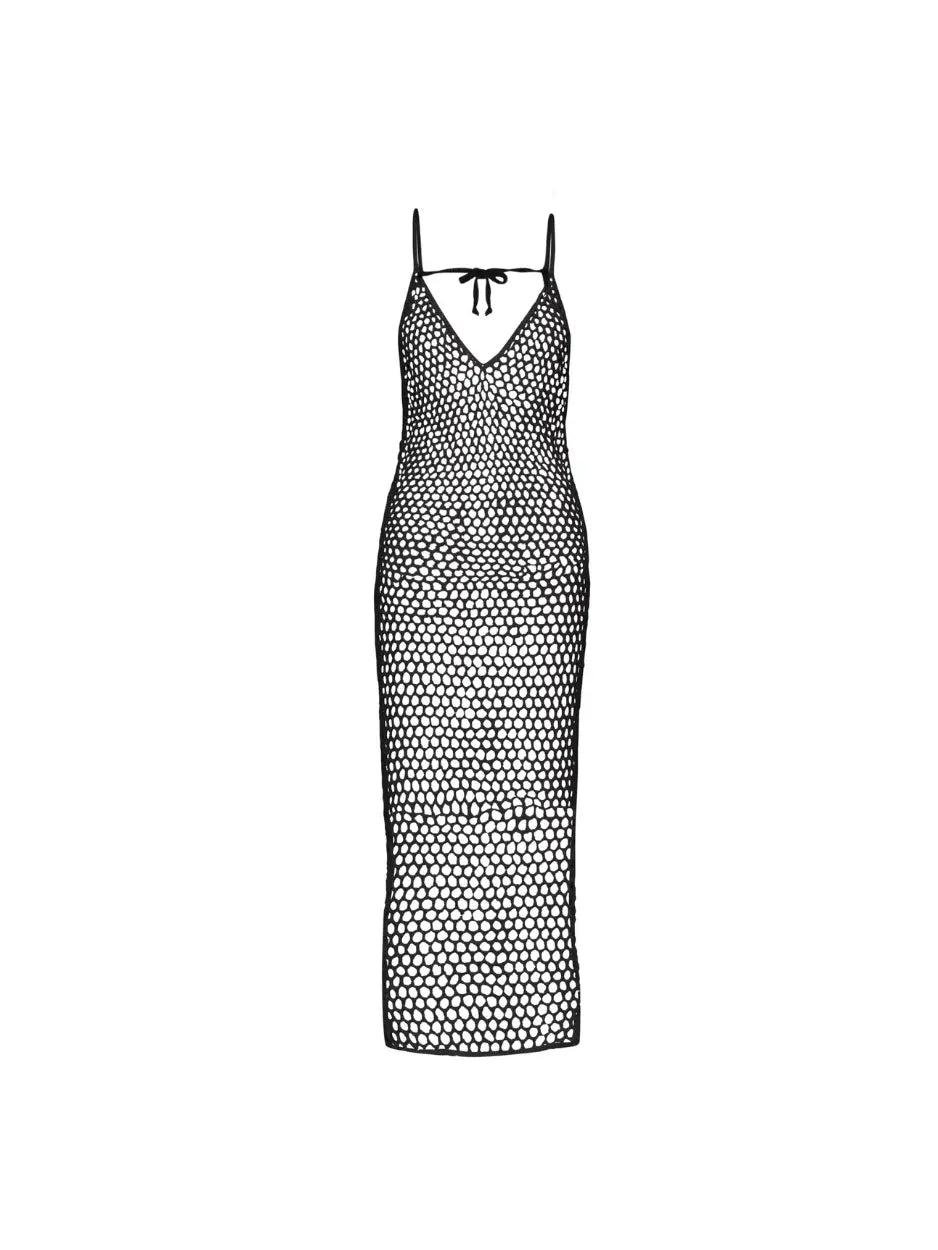 Kaya Crochet Midi Dress in Black Beauty