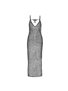Kaya Crochet Midi Dress in Black Beauty