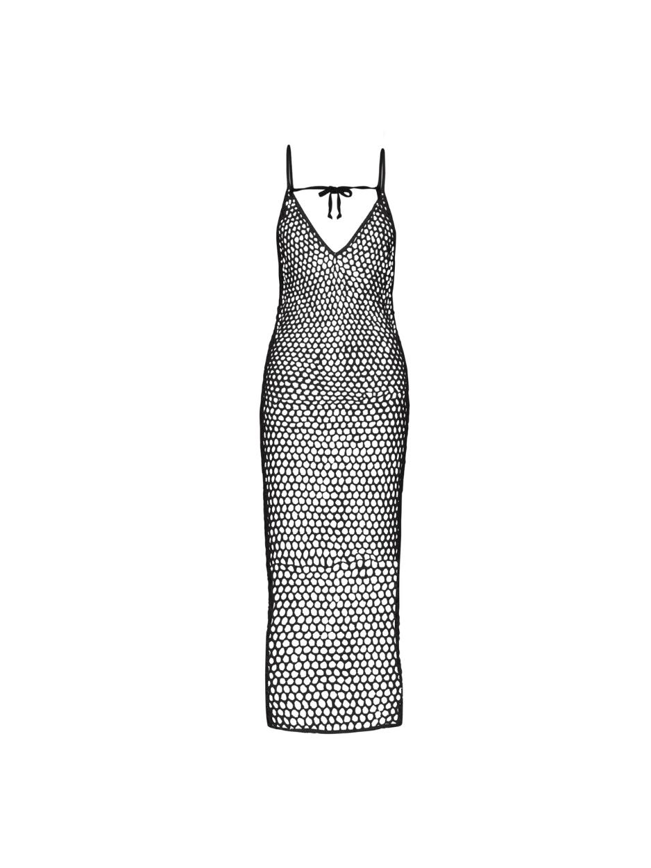 Kaya Crochet Midi Dress in Black Beauty