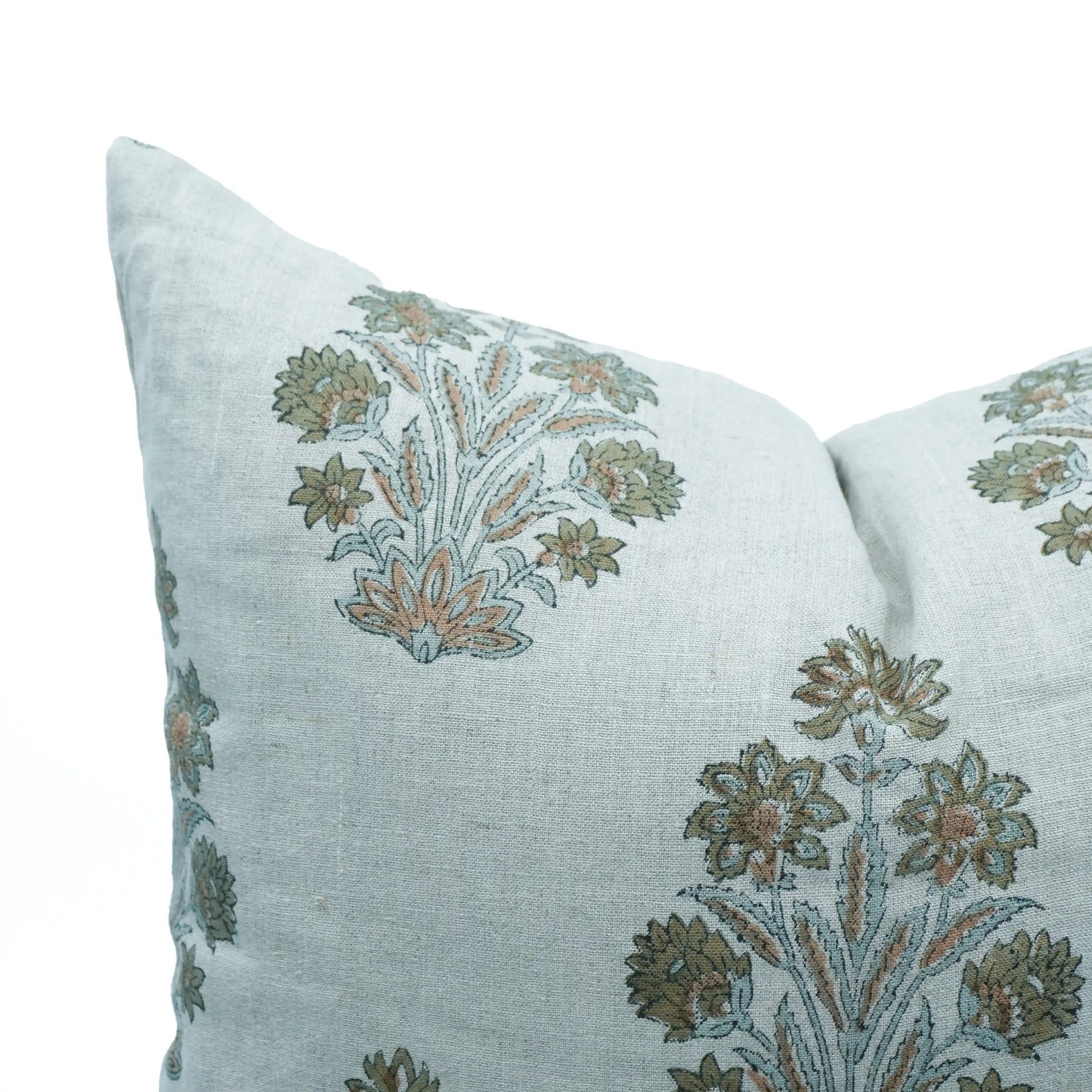 Handmade Floral Block Print Thick Linen Home Pillow Cover - Morpankh