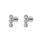 Triple Round Flatback Stud Sterling Silver Earring