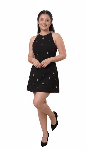 Starlight Embellished Mini Dress - Black