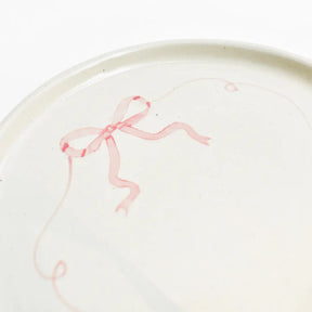Ceramic Side Dessert Cake Plate - Pink Bow, 7 Inches (Set of 2 )
