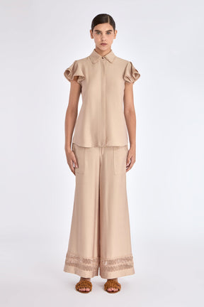 Clark Ruffle Sleeve Blouse | Nude