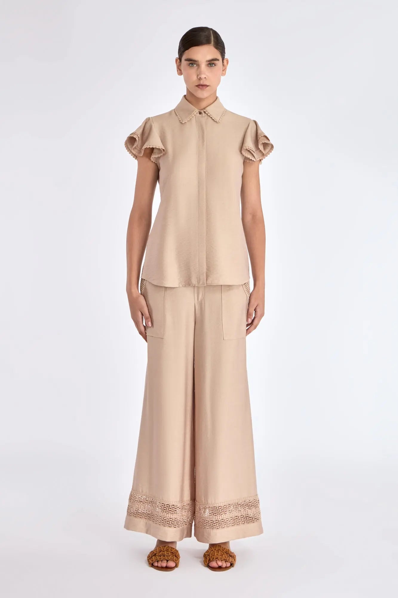 Clark Ruffle Sleeve Blouse | Nude