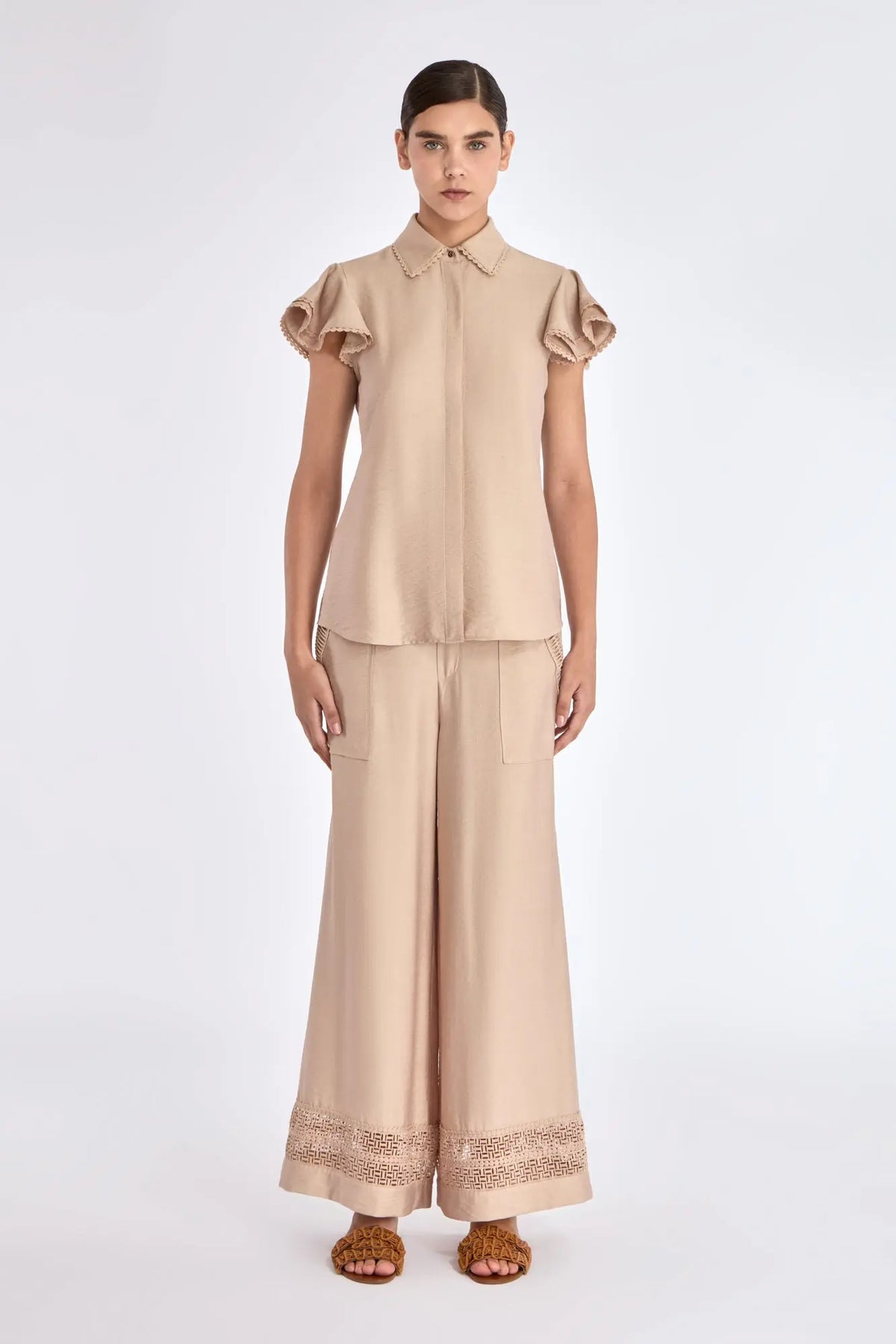 Clark Ruffle Sleeve Blouse | Nude