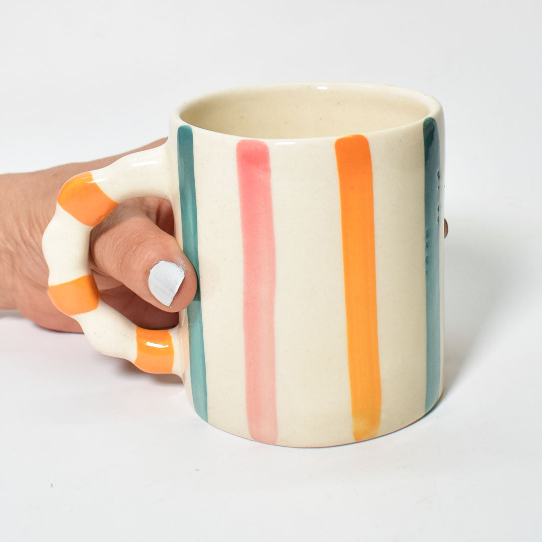 Candy Striped Ceramic Mug - 3.5x3 Inches