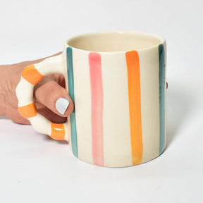 Candy Striped Ceramic Mug - 3.5x3 Inches - Set of 4