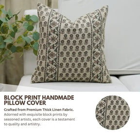 Boho Block Print Thick Linen Cushion Cover - Anamika Border