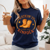 Kickin' It With My Kinfolk Western Graphic T-Shirt | Country Cowboy Boots Navy Cotton Tee