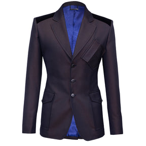 Brown Blazer with Dotted Fabric and Suede Details