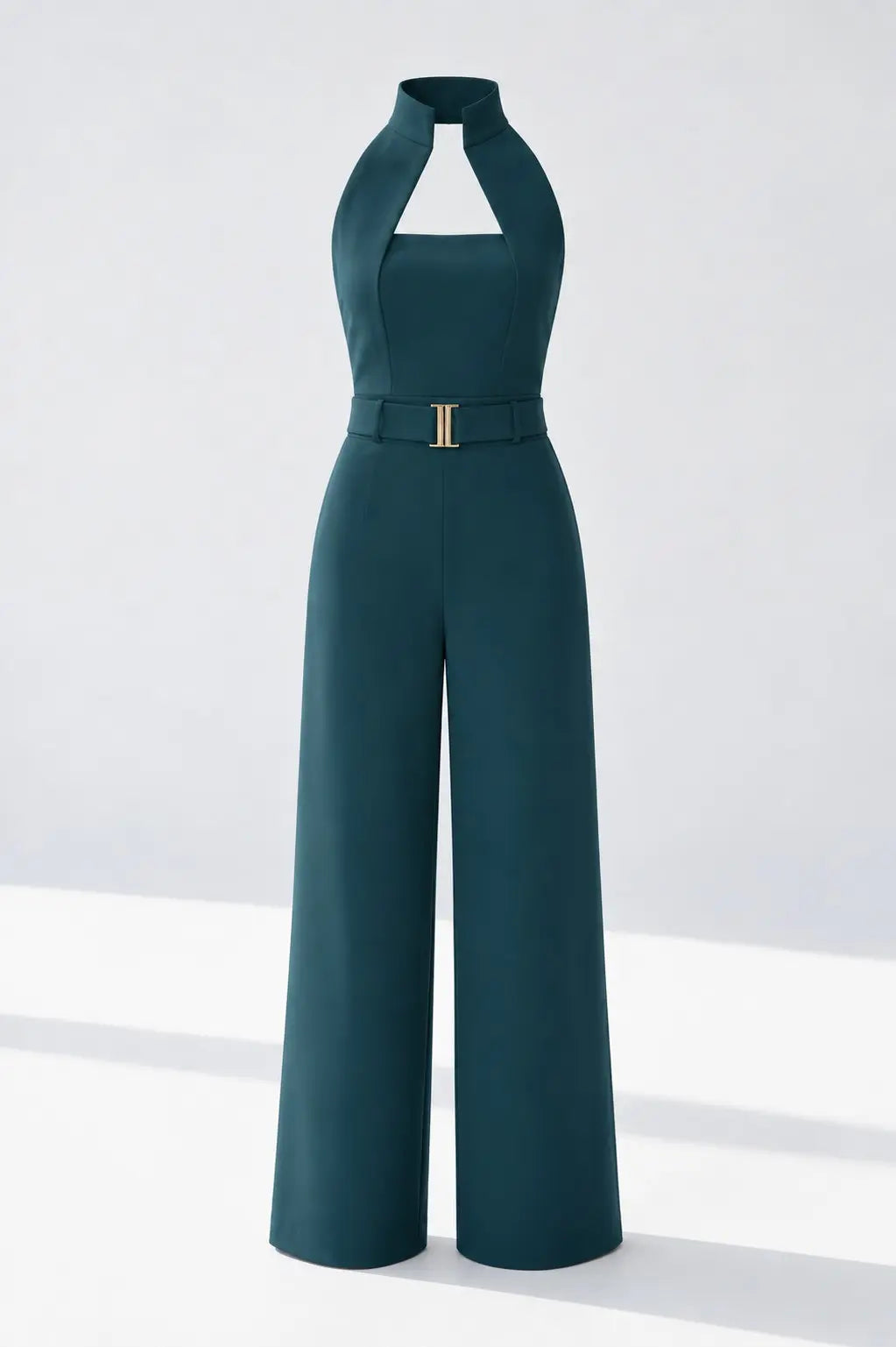 Teal High-collar Jumpsuit – Gold Buckle