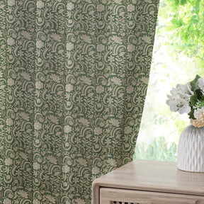 Natural Block Print Thick Linen Window Curtain - Kundanvan