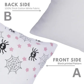 Hallowen Design  Handmade Block Print Thick Cotton White Pillow Cover -Spider Web