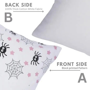 Hallowen Design  Handmade Block Print Thick Cotton White Pillow Cover -Spider Web