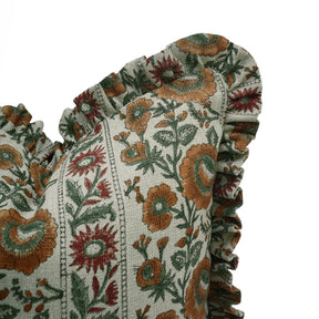 Handmade Block Print Decorative Throw Cushion Cover - Sunflower