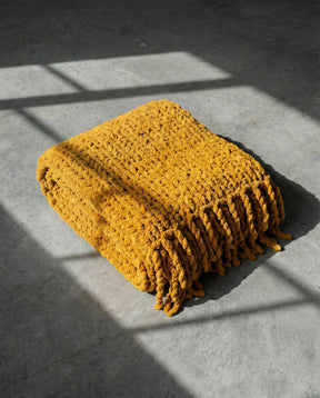 Chunky Chenille Knit Blanket With Fringe