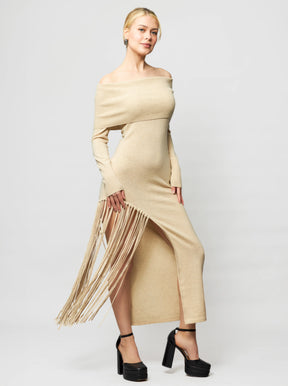 Peris Off-Shoulder Cashmere Maxi Dress